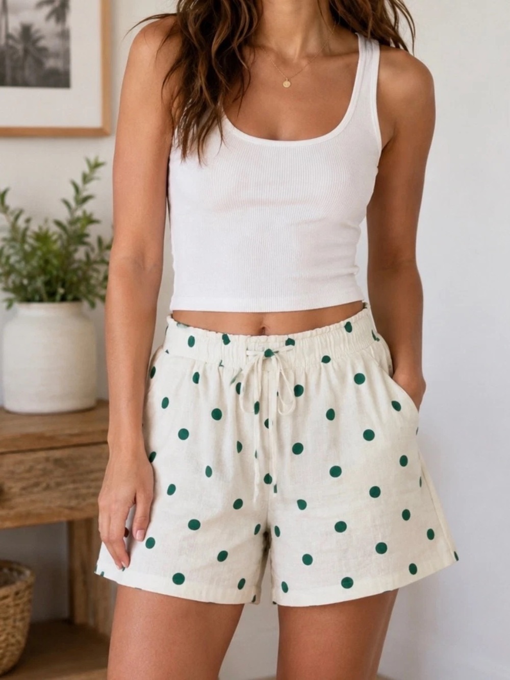 TROVATA Green Polka Dot Linen Shorts S NWT